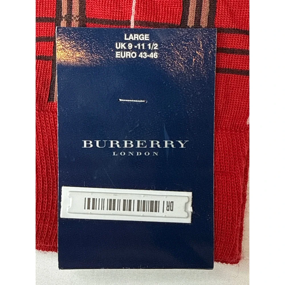 Burberry London Mens Red Merino Wool Blend Check Socks Made in England Large